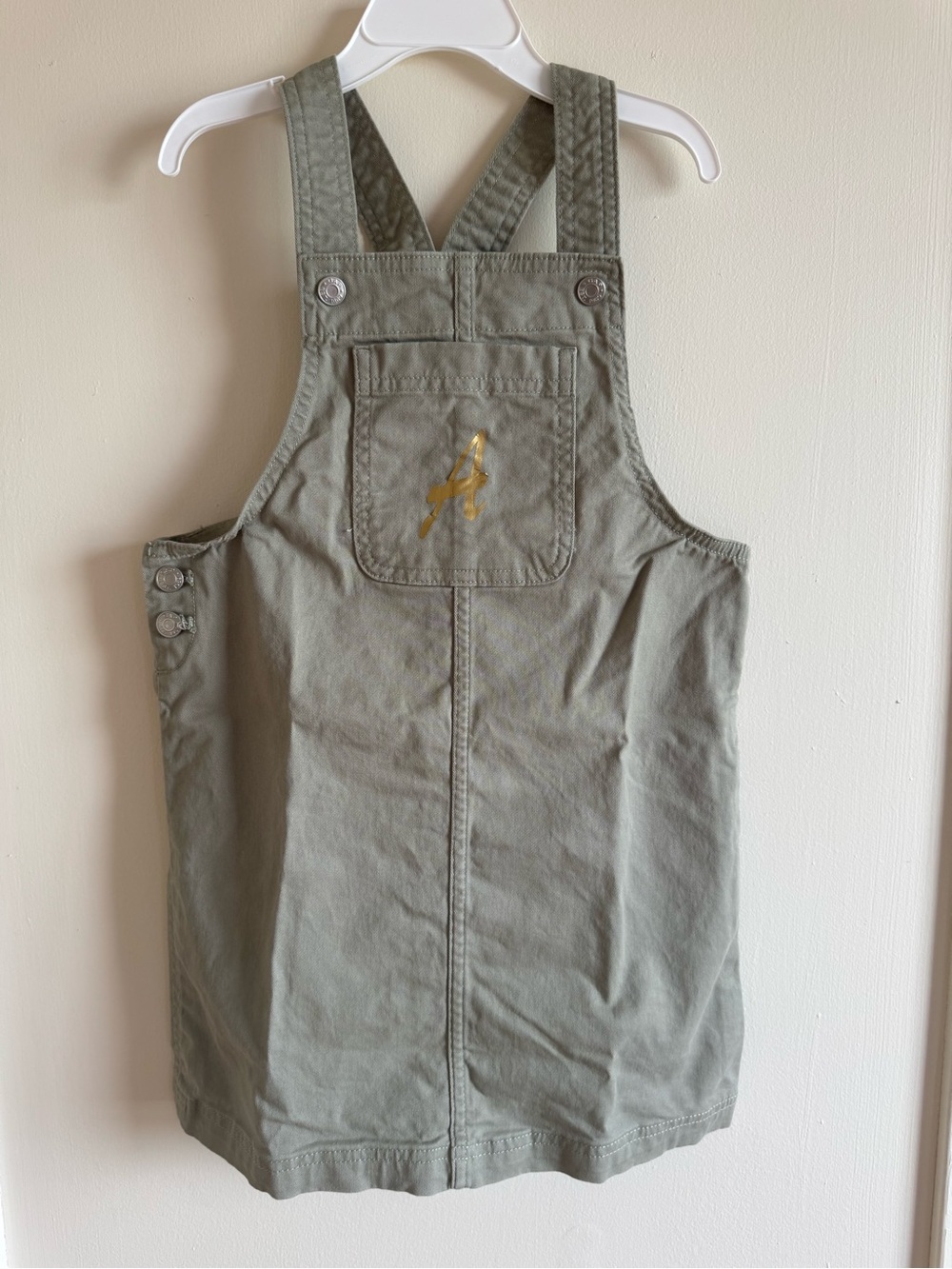 GAP Olive Green Girls' Pinafore Dress with Gold Accent
